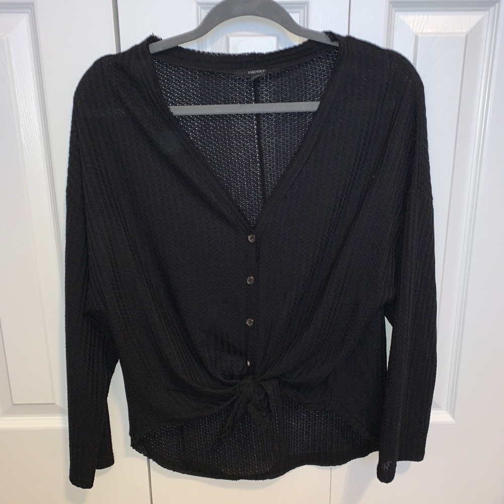 Tie Front Button-up Sweater
